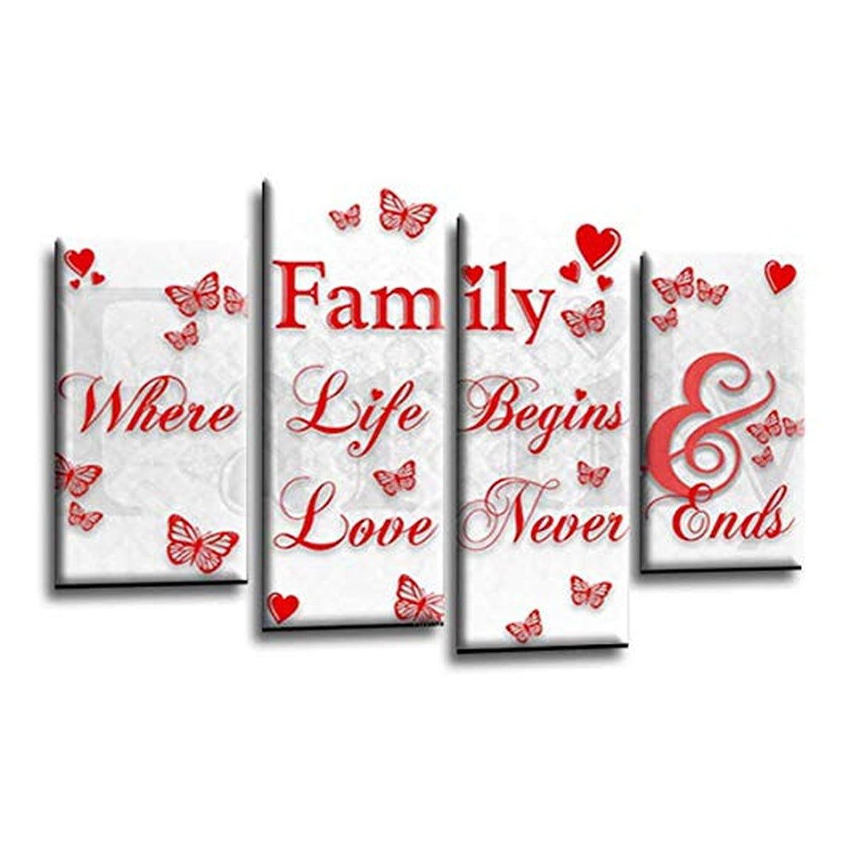 LR Family Love Quote Wall Art Picture – Red & White Framed 4 Panel Split Canvas Print | Ready to Hang | Modern Wall Art for Living Room, Bedroom & Office