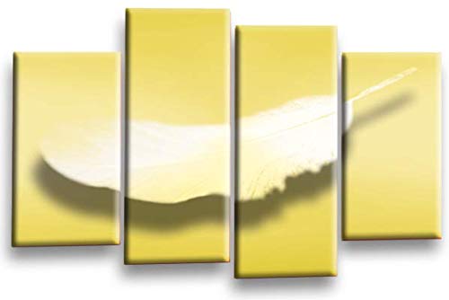 LR Abstract Wall Art Print Yellow Grey White Feather Love Framed Split Canvas Picture Ready to Hang