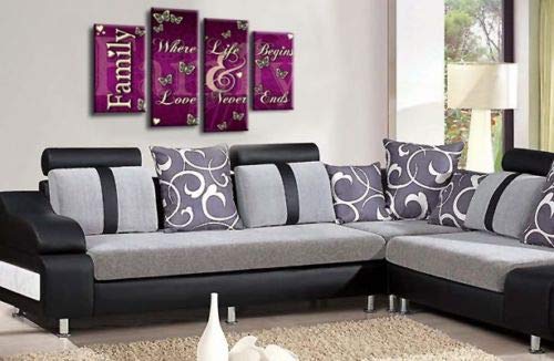 LR Family Love Quote Wall Art Picture Purple Cream Framed Split Panel Print Ready to Hang