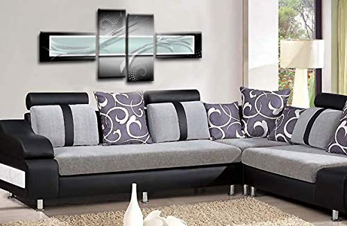 LR Abstract Wall Art Print Duck Egg Black White Squares Stripes Large Love Split Wall Panel Picture