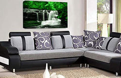 LR Green Waterfall Canvas Wall Art Picture Forest Landscape Grey White Framed Print Ready to Hang