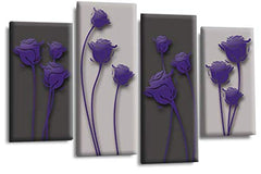LR Purple Floral Rose Wall Art Picture Grey Abstract Flower Love Framed Split Panel Print Ready to Hang