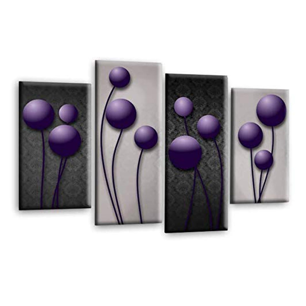 LR Purple Floral Rose Wall Art Picture – Grey Framed 4 Panel Split Canvas Print | Ready to Hang | Modern Wall Art for Living Room, Bedroom & Office