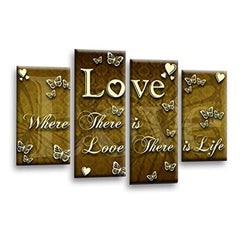 LR Love Quote Wall Art Picture – Cream & Brown Framed 4 Panel Split Canvas Print | Ready to Hang | Modern Wall Art for Living Room, Bedroom & Office