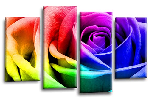 LR Floral Rainbow Rose Wall Art Picture Love Flower Home Canvas Split Panel Print Framed Ready to Hang