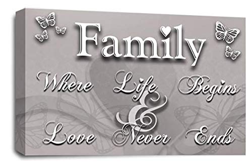 LR Family Love Quote Wall Art Picture – Grey, White & Powder Grey Framed Canvas Print | Ready to Hang | Modern Wall Art for Living Room, Bedroom & Office