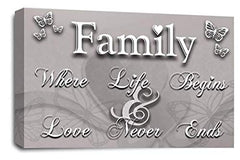 LR Family Love Quote Wall Art Picture – Grey, White & Powder Grey Framed Canvas Print | Ready to Hang | Modern Wall Art for Living Room, Bedroom & Office