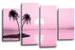 LR Sunset Beach Wall Art Picture Pink Palm Trees Island Framed Split Panel Canvas Ready to Hang