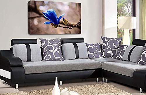 LR Floral Blue Rose Wall Art Grey White Flower Framed Canvas Picture Print Ready to Hang