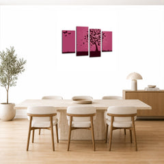 LR Floral Abstract Wall Art Picture – Purple & Grey Butterfly Framed 4 Panel Split Canvas Print | Ready to Hang | Modern Wall Art for Living Room, Bedroom & Office
