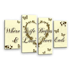 LR Love Wall Art Picture – Cream & Brown Quote Framed 4 Panel Split Canvas Print | Ready to Hang | Modern Wall Art for Living Room, Bedroom & Office