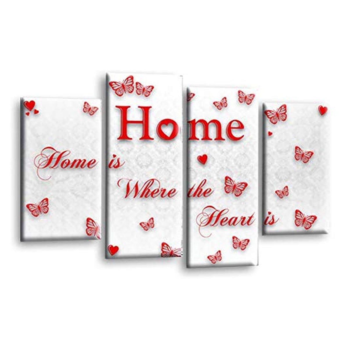 LR Love Quote Home Wall Art Picture – Red & White Framed 4 Panel Split Canvas Print | Ready to Hang | Modern Wall Art for Living Room, Bedroom & Office