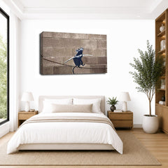 LR Framed Banksy Rat Wall Art Picture – Grey & White Graffiti Art Framed Canvas Print | Ready to Hang | Modern Wall Art for Living Room, Bedroom & Office