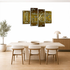 LR Family Love Quote Wall Art Picture – Cream & Brown Framed 4 Panel Split Canvas Print | Ready to Hang | Modern Wall Art for Living Room, Bedroom & Office