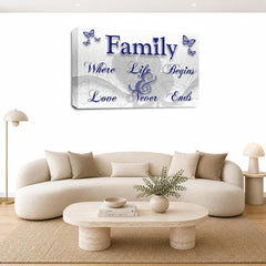 LR Family Love Quote Wall Art Picture – Blue & White Framed Canvas Print | Ready to Hang | Modern Wall Art for Living Room, Bedroom & Office