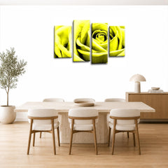 LR Wall Art Floral Yellow Rose Artwork Set of 4 Wall Art Picture Framed 4 Panel Split Canvas Print | Ready to Hang | Modern Wall Art for Living Room, Bedroom & Office