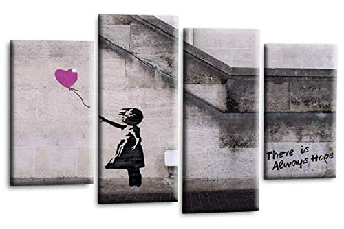 LR Banksy Canvas Wall Art Picture Purple Grey Balloon Girl Framed Graffiti Split Panel Print Ready to Hang