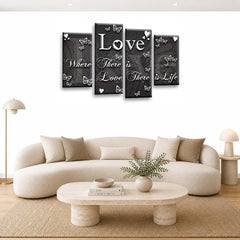 LR Love Quote Wall Art Picture – Grey & White Framed 4 Panel Split Canvas Print | Ready to Hang | Modern Wall Art for Living Room, Bedroom & Office