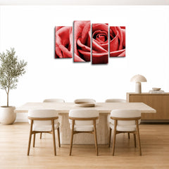 LR Wall Art Floral Red Rose Artwork Set of 4 Wall Art Picture Framed 4 Panel Split Canvas Print | Ready to Hang | Modern Wall Art for Living Room, Bedroom & Office