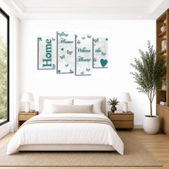 LR Love Wall Art Picture – Teal & White Quote Framed 4 Panel Split Canvas Print | Ready to Hang | Modern Wall Art for Living Room, Bedroom & Office