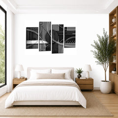 LR Abstract Wall Art Picture – Grey, Black & White Modern Framed 4 Panel Split Canvas Print | Ready to Hang | Modern Wall Art for Living Room, Bedroom & Office