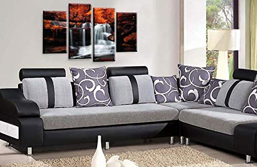 LR Waterfall Orange Wall Art Picture Forrest Landscape Grey Framed Split Canvas Print Ready to Hang