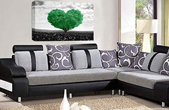 LR Floral Love Wall Art Print Green Grey Abstract Heart Flower Landscape Framed Picture Ready to Hang