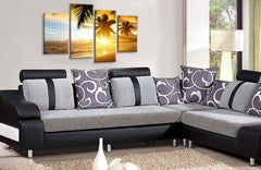 LR Sunset Beach Wall Art Picture – Seascape Framed 4 Panel Split Canvas Print | Ready to Hang | Modern Wall Art for Living Room, Bedroom & Office