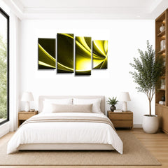LR Yellow Abstract Wall Art Picture – Black & White Modern Framed 4 Panel Split Canvas Print | Ready to Hang | Modern Wall Art for Living Room, Bedroom & Office