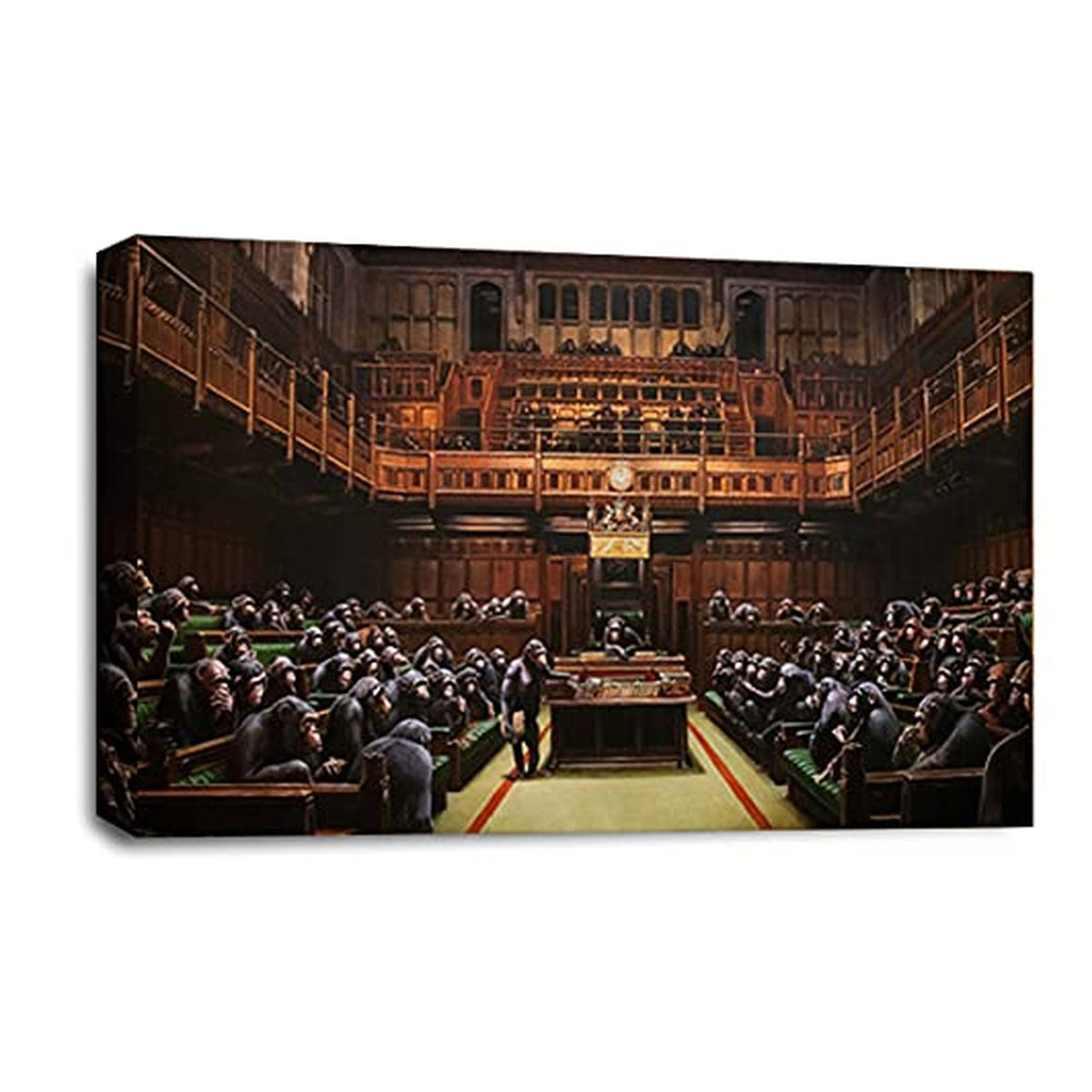 LR Banksy Parliament Wall Art Picture – Graffiti Art Framed Canvas Print | Ready to Hang | Modern Wall Art for Living Room, Bedroom & Office