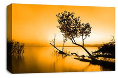 LR Seascape Landscape Sunset Wall Art Picture Orange Grey Framed Canvas Print Ready to Hang