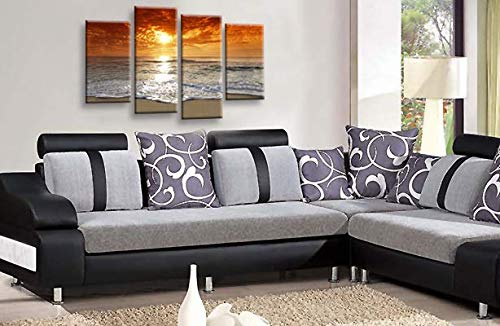 LR Sunset Beach Wall Art Picture Orange Grey Seascape Ocean Framed Canvas Split Panel Print