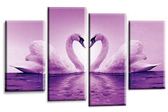 LR Love Swans Wall Art Picture Purple White Heart Home Framed Split Panel Canvas Print