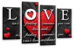 LR Love Wall Art Print Red Heart Grey Quote Framed Split Panel Canvas Picture Ready to Hang