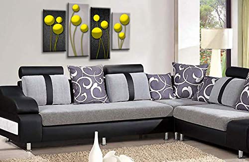LR Yellow Floral Rose Wall Art Picture Grey Abstract Flower Love Framed Split Panel Print Ready to Hang