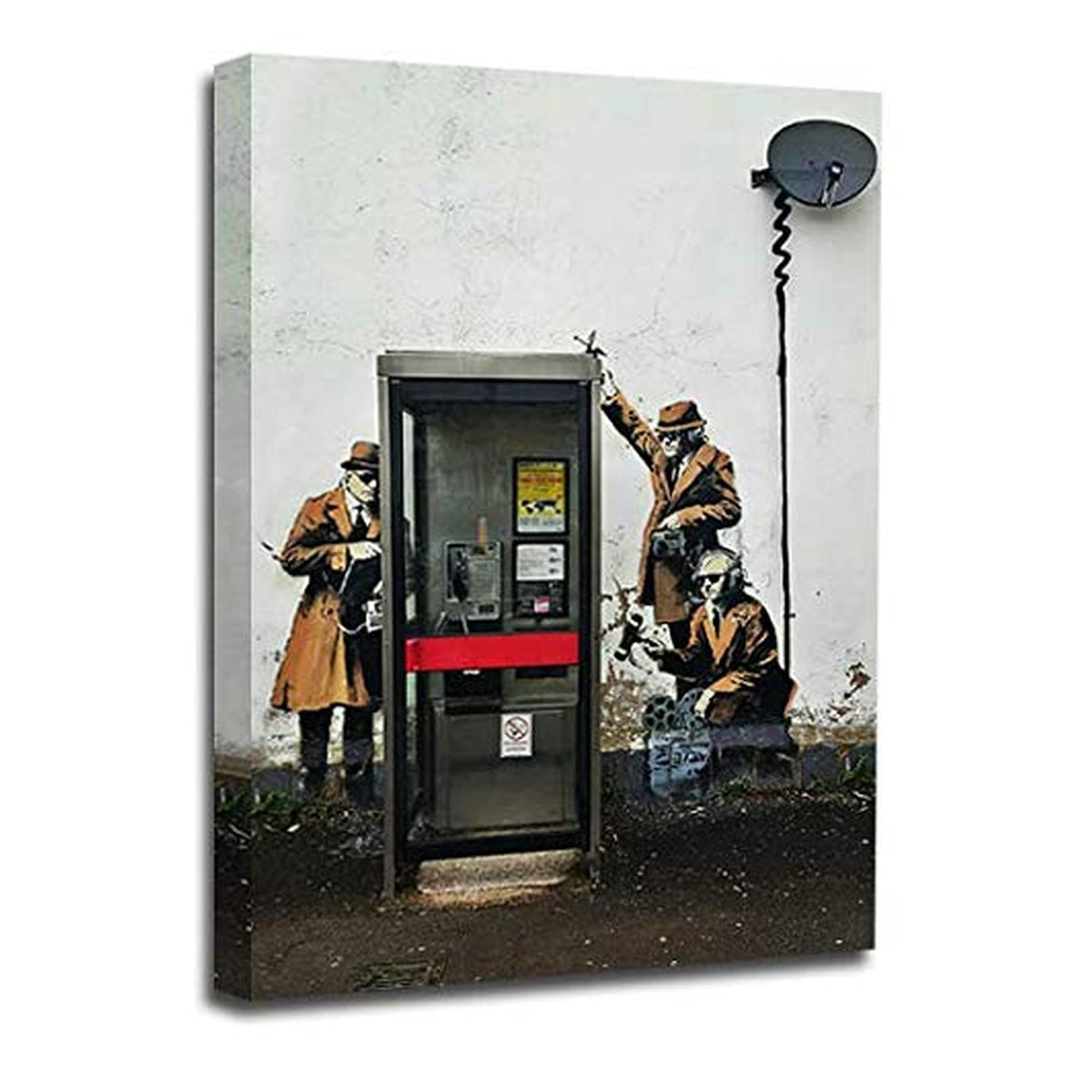 LR Framed Banksy Spies Wall Art Picture – Grey & White Graffiti Art Framed Canvas Print | Ready to Hang | Modern Wall Art for Living Room, Bedroom & Office