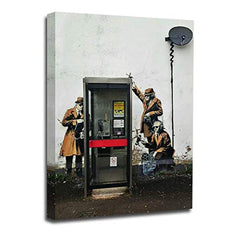 LR Framed Banksy Spies Wall Art Picture – Grey & White Graffiti Art Framed Canvas Print | Ready to Hang | Modern Wall Art for Living Room, Bedroom & Office
