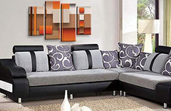 LR Orange Abstract Wall Art Picture Cream Squares Checks Framed Canvas Split Print Ready to Hang