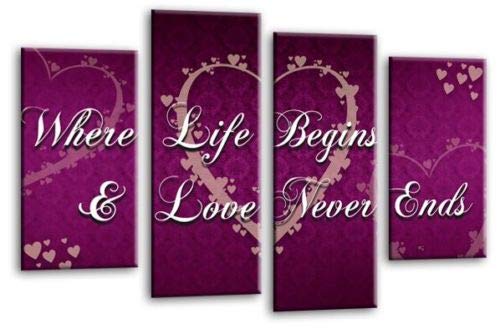 LR Love Quote Wall Art Picture Purple Grey Heart Life Home Framed Split Panel Print Ready to Hang