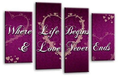 LR Love Quote Wall Art Picture Purple Grey Heart Life Home Framed Split Panel Print Ready to Hang