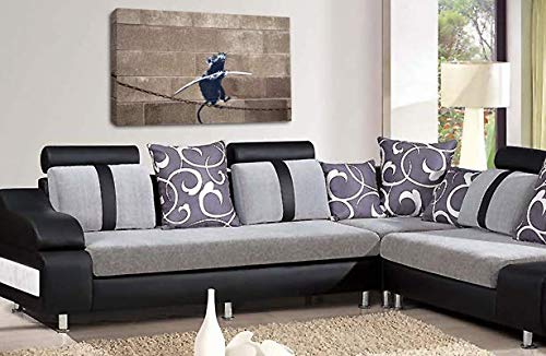 LR Framed Banksy Rat Canvas Wall Art Grey White Tightrope Peace Love Picture Print Ready to Hang
