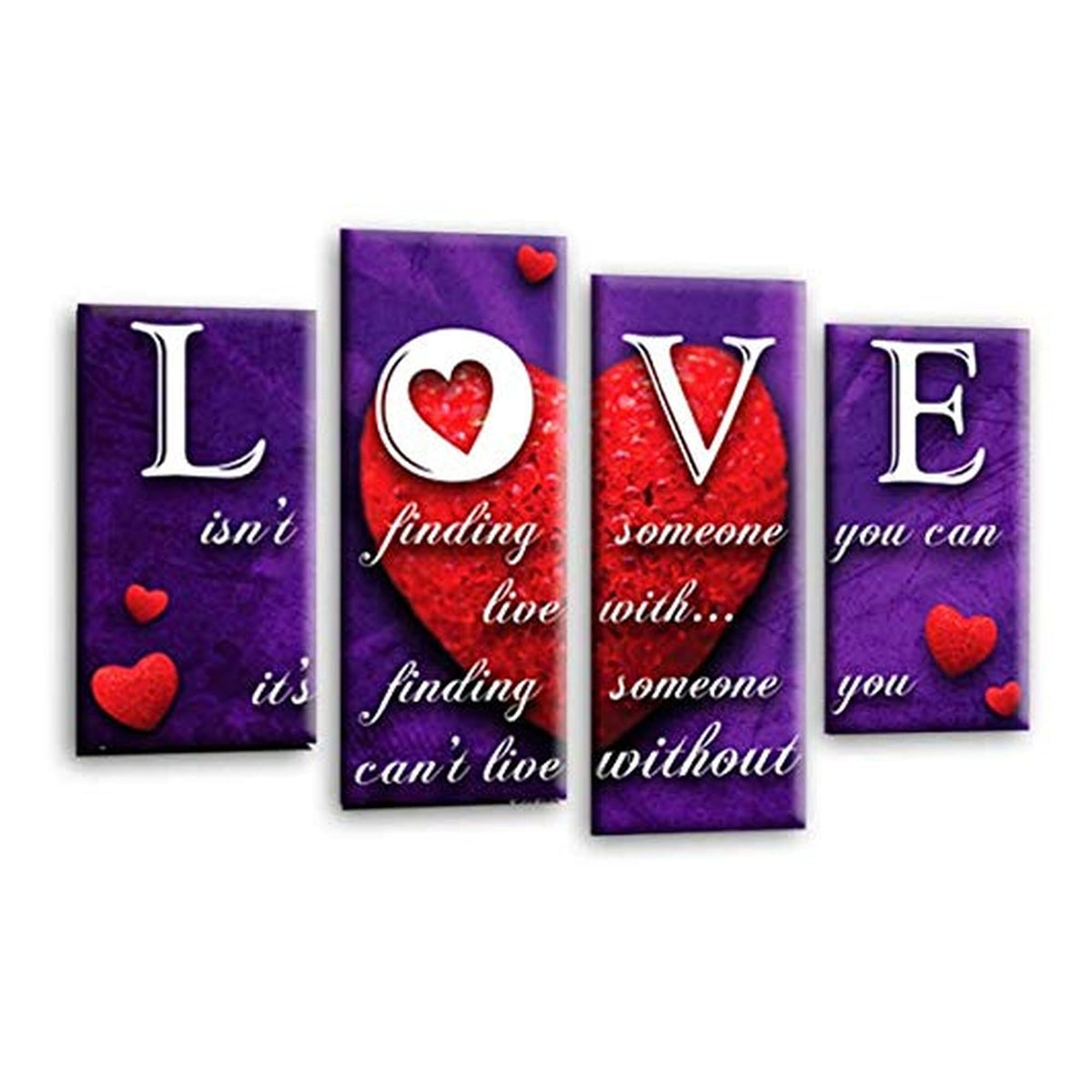 LR Love Wall Art Picture – Purple & Red Quote Framed 4 Panel Split Canvas Print | Ready to Hang | Modern Wall Art for Living Room, Bedroom & Office
