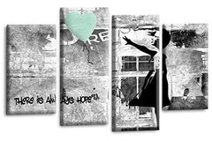 LR Banksy Heart Art Print Duck Egg Grey Balloon Girl Framed Canvas Split Wall Picture Ready to Hang