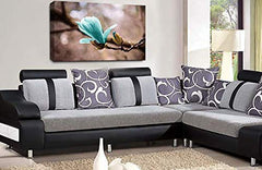 LR Floral Wall Art Picture – Grey, Teal & White Framed Canvas Print | Ready to Hang | Modern Wall Art for Living Room, Bedroom & Office