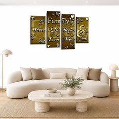 LR Family Love Quote Wall Art Picture – Cream & Brown Framed 4 Panel Split Canvas Print | Ready to Hang | Modern Wall Art for Living Room, Bedroom & Office