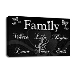 LR Family Love Quote Wall Art Picture – Grey, Black & White Framed Canvas Print | Ready to Hang | Modern Wall Art for Living Room, Bedroom & Office