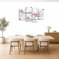 LR Live Laugh Wall Art Picture – Red & White Love Quote Framed 4 Panel Split Canvas Print | Ready to Hang | Modern Wall Art for Living Room, Bedroom & Office