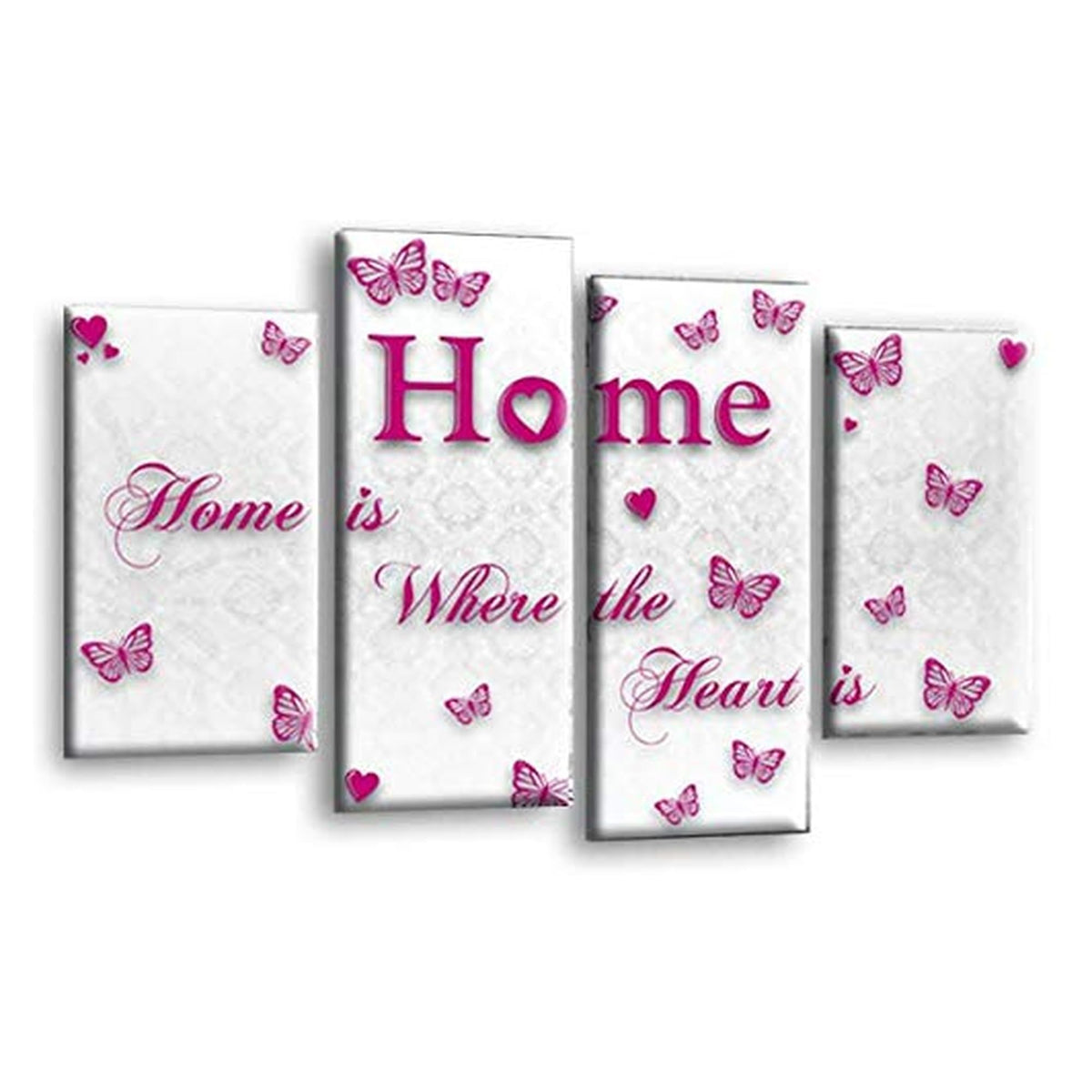 LR Love Quote Home Wall Art Picture – Pink & White Framed 4 Panel Split Canvas Print | Ready to Hang | Modern Wall Art for Living Room, Bedroom & Office