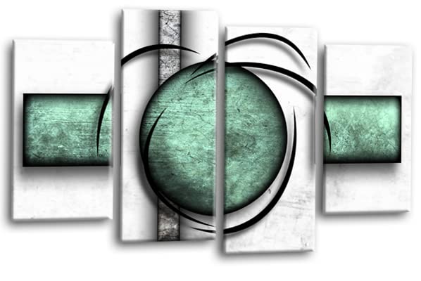 LR Abstract Wall Art Print Duck Egg White Stripes Circles Framed Split Canvas Picture Ready to Hang