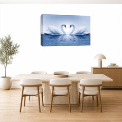 LR Love Heart Swans Wall Art Picture – Blue & White Framed Canvas Print | Ready to Hang | Modern Wall Art for Living Room, Bedroom & Office